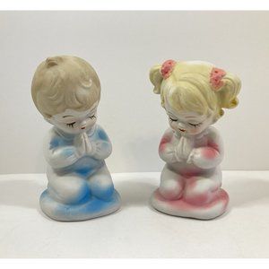 Lot of 2 Vintage Porcelain 5 Inch Praying Children MCM Statues